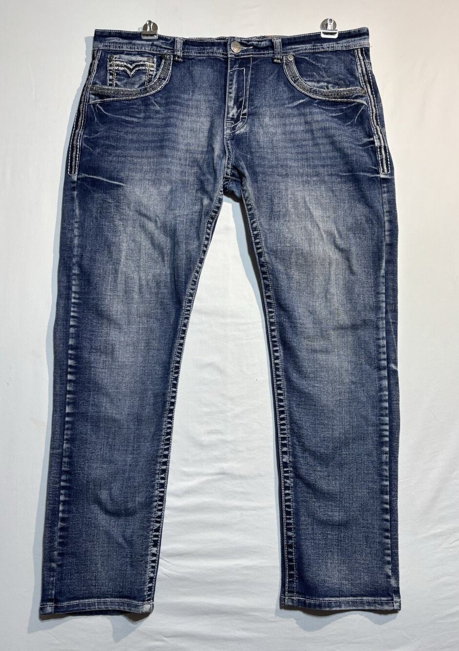 GS-115 Premium Men’s Blue Distressed Straight Leg Jeans Size 38x29
